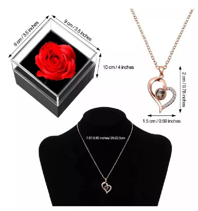 Rosa Eterna En Joyero y Collar TE AMO