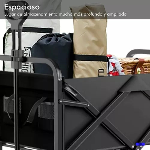 Carrito Vagon Plegable Multiusos Reforzado Camping De Carga Color Negro.