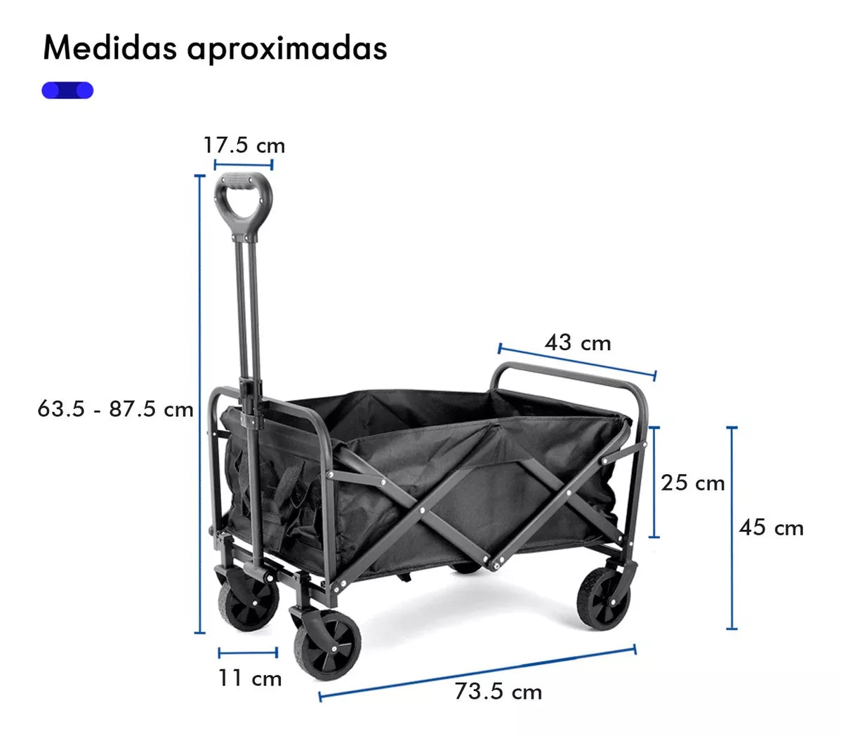 Carrito Vagon Plegable Multiusos Reforzado Camping De Carga Color Negro.