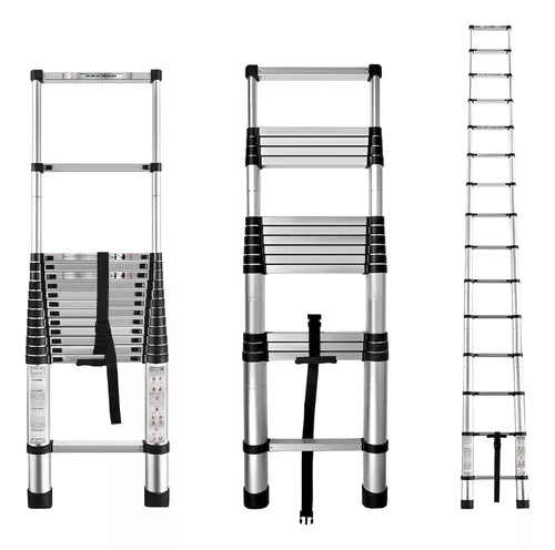 Escalera Telescópica 3.8 Metros Retráctil Aluminio Plegable