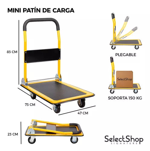 Carrito Plegable De Carga Plataforma Diablito Patin De Acero Color Amarillo