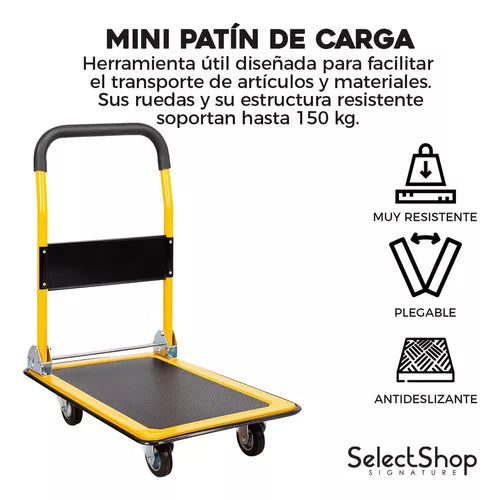 Carrito Plegable De Carga Plataforma Diablito Patin De Acero Color Amarillo