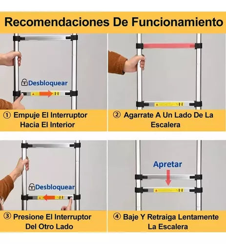 Escalera Retráctil Plegable Portátil De Aluminio De 2 Mts