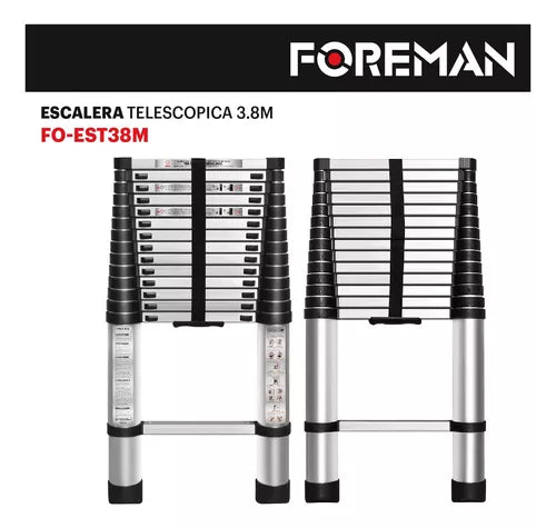 Escalera Telescópica 3.8 Metros Retráctil Aluminio Plegable