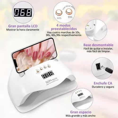 180w 45 Uv Led Lámpara De Uñas Para Esmalte De Gel, Lámpara De Uñas Con 4 Configuraciones De Temporizador Y Pantalla Lcd, Función De Pausa Y Temporizador De Memoria Lámpara De Gel De Curado Rápido