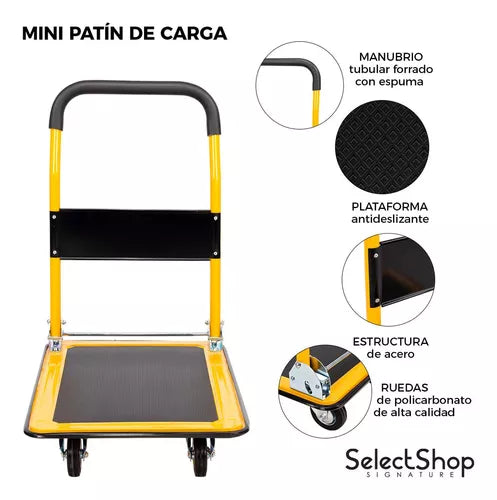 Carrito Plegable De Carga Plataforma Diablito Patin De Acero Color Amarillo