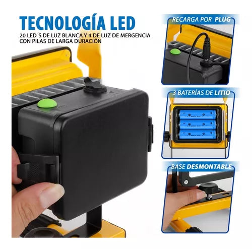 Reflector Led Recargable Lampara Portatil Para Campismo 30w